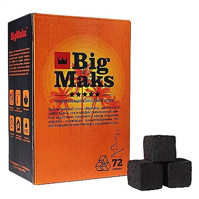 Уголь для кальяна кокосовый BigMaks Medium 25мм (1кг) 72 шт