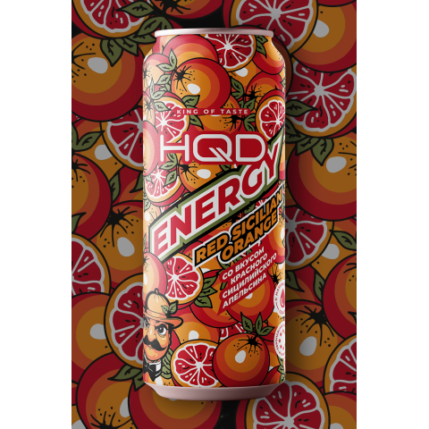 Напиток безалкогольный тонизирующий энергетический " HQD ENERGY SICILIAN ORANGE" сицилийский апельсин 0,45 мл